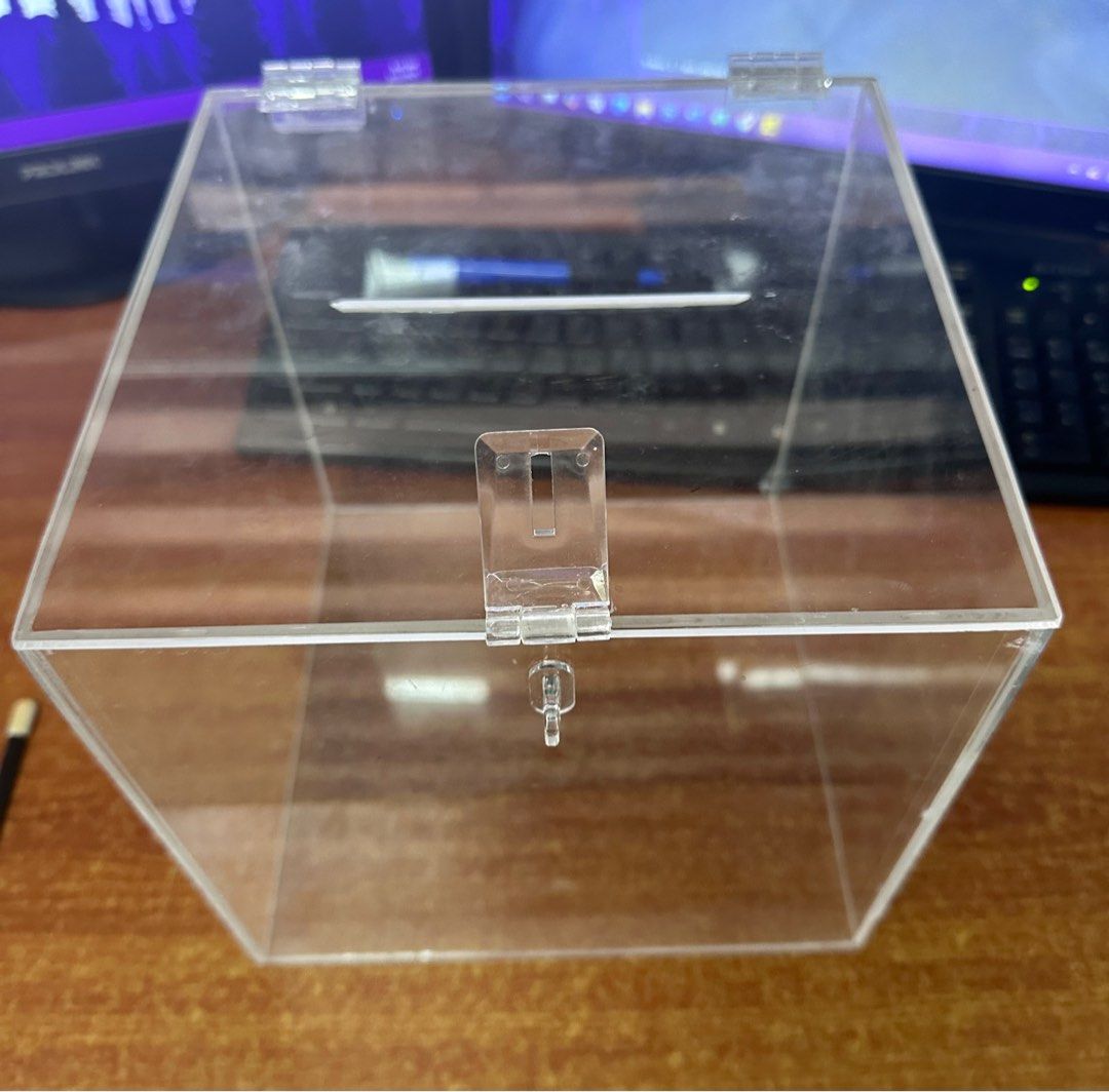 Acrylic 8x8 Drop Box (Category: Storage Boxes & Baskets) located in Bulacan. Submitted by _mv_ml_ (Listing ID 1357594158, Image 2). Description: Acrylic Drop Box 8x8x8 Bought for Php 1,350 Fixed price : Php 1,100 Never been used.
