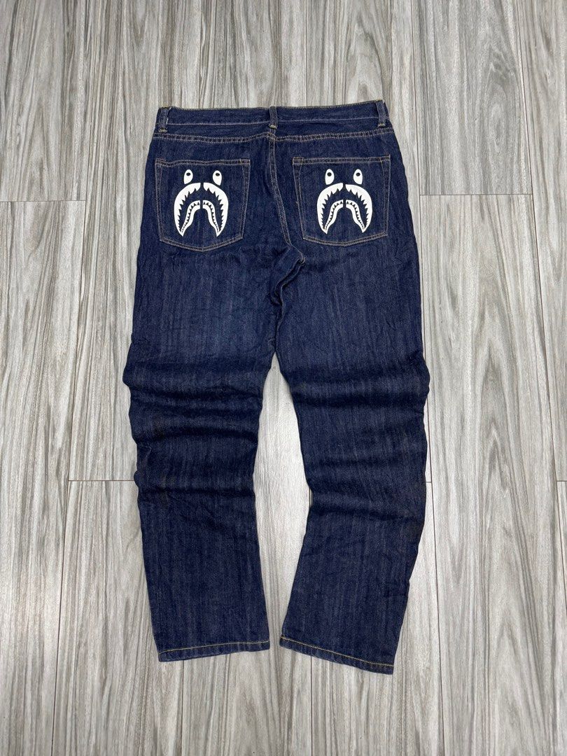 Bape shark denim pants (Category: Jeans) located in Manila. Submitted by thra_shirts (Listing ID 1357649655, Image 1). Description: Bape shark denim pants by A Bathing Ape Size Large Waistline 34 Length 42 Hem 7 Excellent condition .