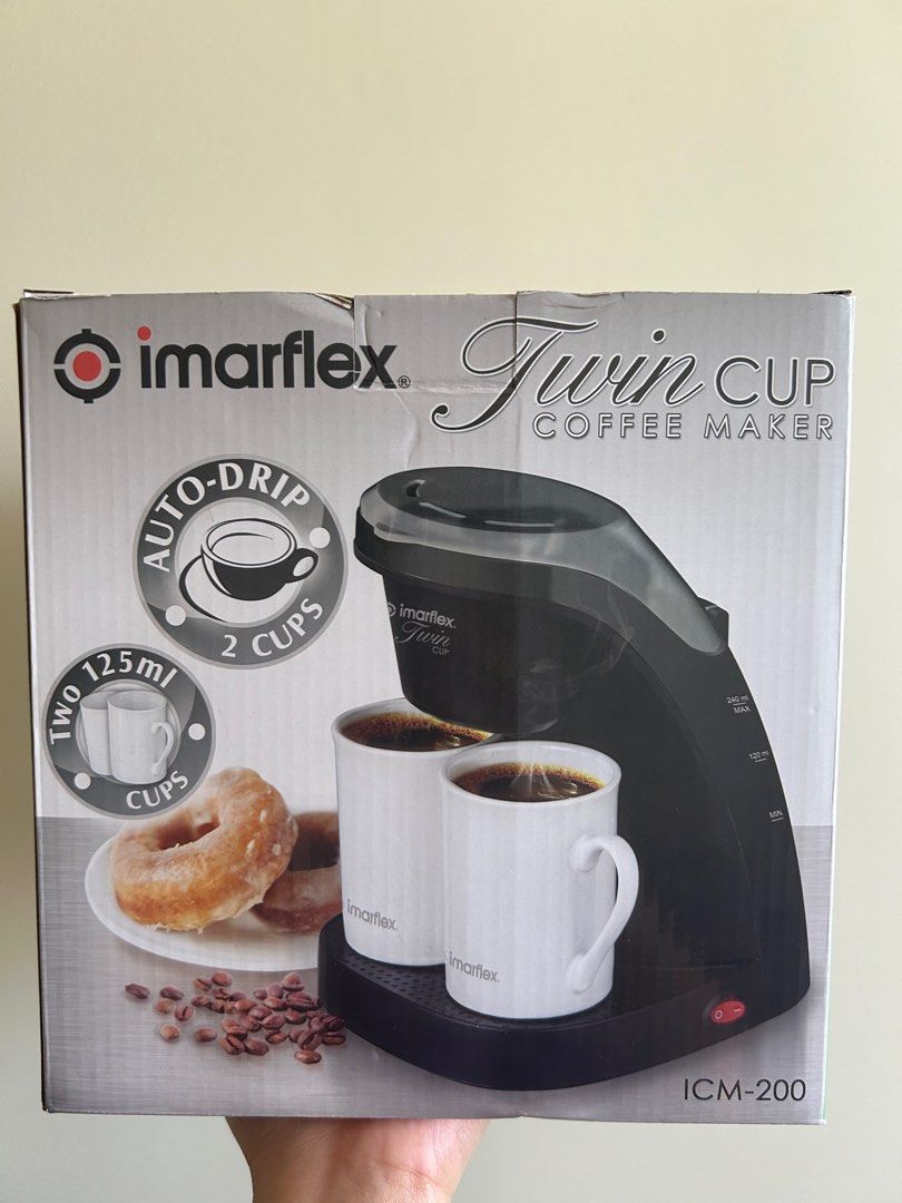 Imarflex Twin Cup Coffee Maker (Category: Coffee Machines & Makers) located in Makati City. Submitted by declutterwithella (Listing ID 1357600155, Image 1). Description: Brand new Opened just to check RFS: this was a gift, too many coffee makers at home Shipping: Lalamove/Grab Express.