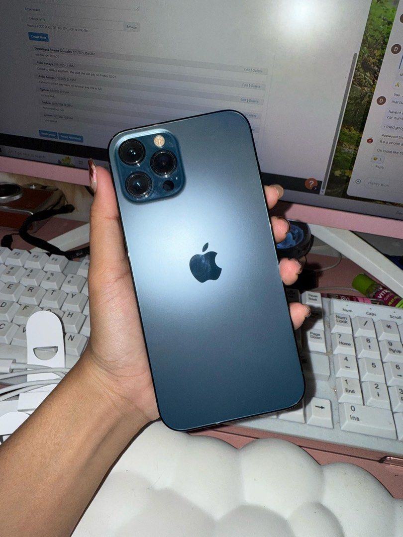 iPhone 12 pro max 256gb (Category: iPhone 12 Series) located in Pasay City. Submitted by shainenigans (Listing ID 1357747768, Image 1). Description: FOR SALE: iPhone 12 Pro Max. 256GB. 76% Battery Health. Factory Unlocked. 5G Supported. Pacific Blue. NTC Approved. No Issue. 📝DETAILS 🟡₱25,000 NEGOTIABLE. 🟡256GB. 96% Battery Health. 🟡Open-line-to-all-networks. 5G Supported. 🟡True Tone and Face ID are both 100% Working. 🟡NO ISSUE. 100% EXCELLE