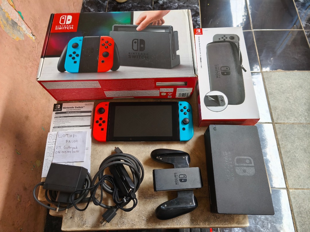 Nintendo Switch v1 CFW Atmos Neon Fullset 256GB 01, Video Game, Konsol ...