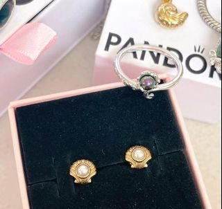 ☆ PANDORA LITTLE MERMAID SEA SHELL STUD EARRINGS/ PENDANT CHARM AND DISNEY URSULA RING ☆ 999 EACH