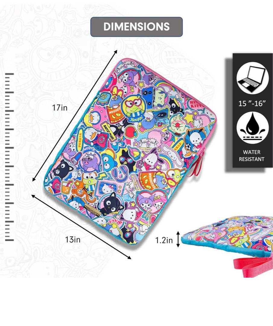 Authentic sonix sanrio hello kitty laptop sleeve case (Category: Laptop Bags & Sleeves) located in Manila. Submitted by eyecandyme.eyecandyme (Listing ID 1357968773, Image 3). Description: Never used. Good as new Can fit 15-16 inch laptop, ipad air, macbook Compatible with up to 16” devices. Measures 15” x 11.5” x 1.2” Compatible with but not limited to: Apple MacBook Air, MacBook Pro, Dell XPS 15, Apple, Lenovo IdeaPad Slim, ASUS ROG Strix, HP S