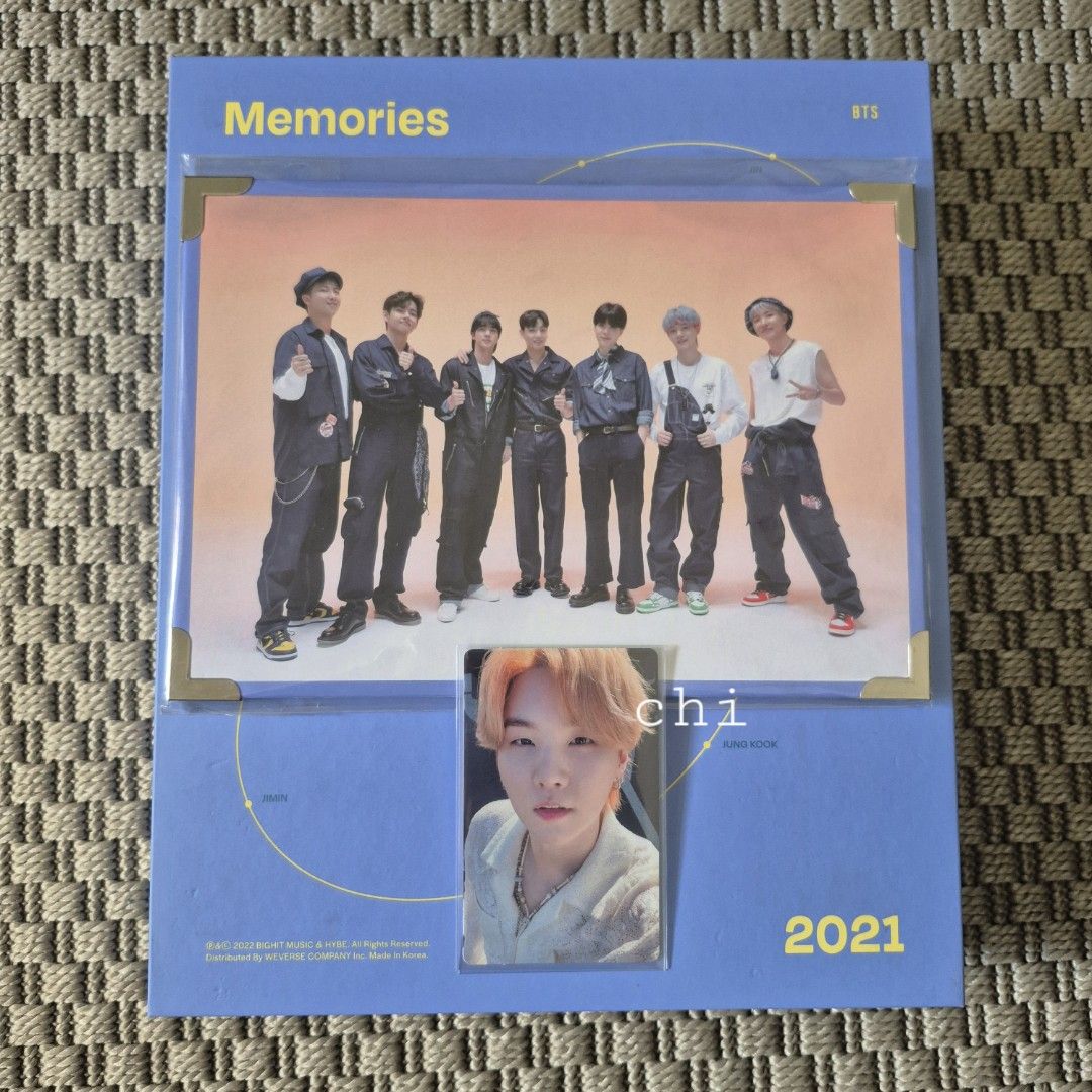 BTS Memories 2021 DVD (Category: CDs & DVDs) located in Marikina City. Submitted by chichers (Listing ID 1357790258, Image 1). Description: Unsealed. DVDs never used. Photobook displayed only (kept in bookshelf) Includes POB group photo Includes mini photobook Includes postcards !! Ginger Yoongi RPC +500 pesos Can be bundled with Memo 2020 DVD Chat to nego Shipping via JnT or SDD via Lalamove.