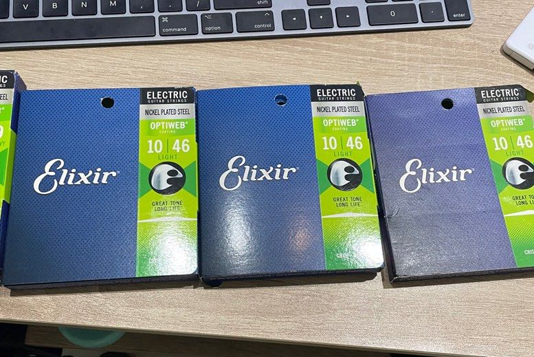 Elixir Strings Optiweb (Category: Music Accessories) located in Singapore. Submitted by adagiomalique (Listing ID 1357969352, Image 2). Description: Elixir Optiweb 10-59 for $15 each Elixir Optiweb 10-46 3 sets dor $38…each $14.