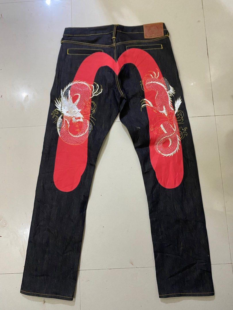Evisu Red Daicock Silver Dragon Raw Denim Jean (Category: Jeans) located in Pinamalayan. Submitted by initialthriftstore (Listing ID 1357918651, Image 1). Description: Waist 36 Length 44.5 No issues As new .