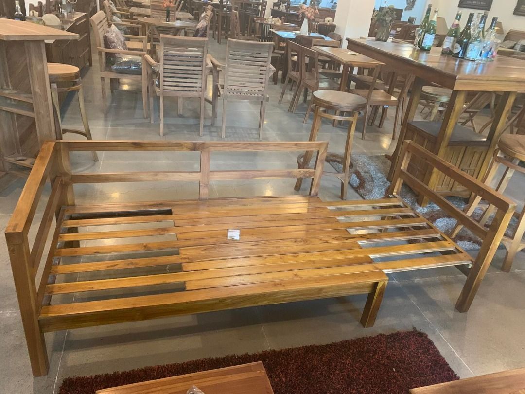 Handcrafted Solid Teak Wood Side Pull Sofa Bed Frame Furniture (Category: Bed Frames & Mattresses) located in Caloocan City. Submitted by elardodani26470 (Listing ID 1357809677, Image 3). Description: ITEM: Handcrafted Solid Teak Wood Side Pull Sofa Bed Frame Furniture SERIES: Gold Teak (Indoor Series) MAIN MATERIAL: Teak Wood (Tectona Grandis) FINISHING: N. Cellulose APPROXIMATE DIMENSIONS: (size may slightly vary due to its handcrafted nature) 