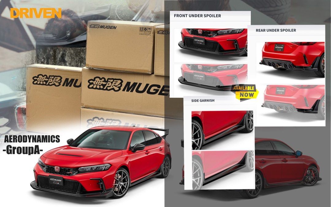 Mugen aerodynamics Group-A body kit for FL5 (Category: Accessories) located in Singapore. Submitted by driven.sg (Listing ID 1357829936, Image 1). Description: See how we install them https://shorturl.at/ZqOsp Front lower lip Side skirts Rear spoiler (All painted) see more details here https://www.mugen-power.com/automobile/products/CIVICTYPE-R_FL5/parts/index.html Group B orders opening soon..
