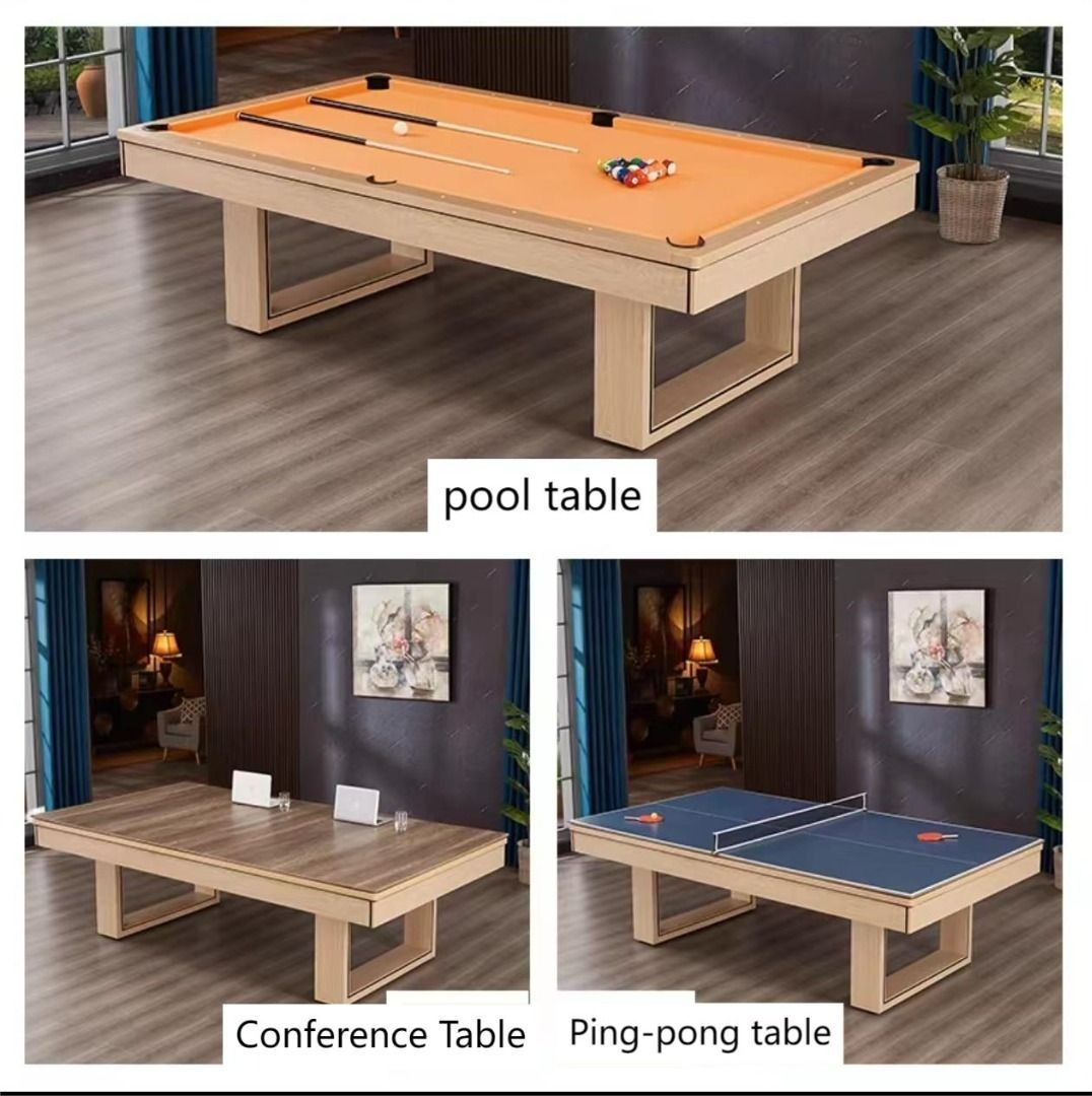 Multi function Pool Table/Dining Table/Tennis Table (Category: Tables & Sets) located in Singapore. Submitted by homejourney.sg (Listing ID 1357806591, Image 2). Description: ✔ WA: + 9131 8299 The 3 in 1 multi-game table provides 3 different functions all in one table. The main attraction is the dining table where the family can gather for a good meal and conversation. After removing the dining top, the table easily converts to play both billiard