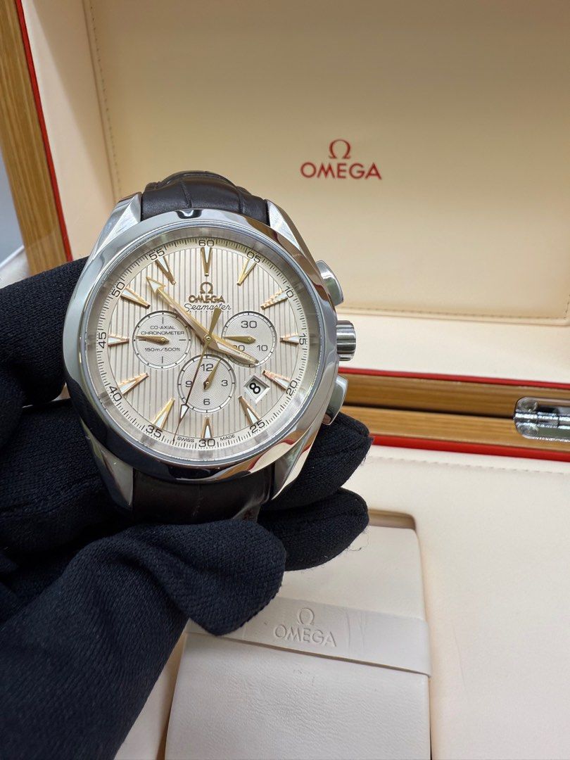 Omega Seamaster Aqua terra (Category: Luxury Watches) located in Makati City. Submitted by itsyourwatches (Listing ID 1357824933, Image 1). Description: Price :P270,000 Model :Seamaster Aqua Terra Reference No. :231.13.44.50.02.001 Year :2021 Caliber :3313 Movement :Automatic Dial :Silver with Teak Concept Pattern Case :44mm, Steel Bezel :Steel Bracelet :Brown Alligator Strap Box :Yes Papers. :Yes.