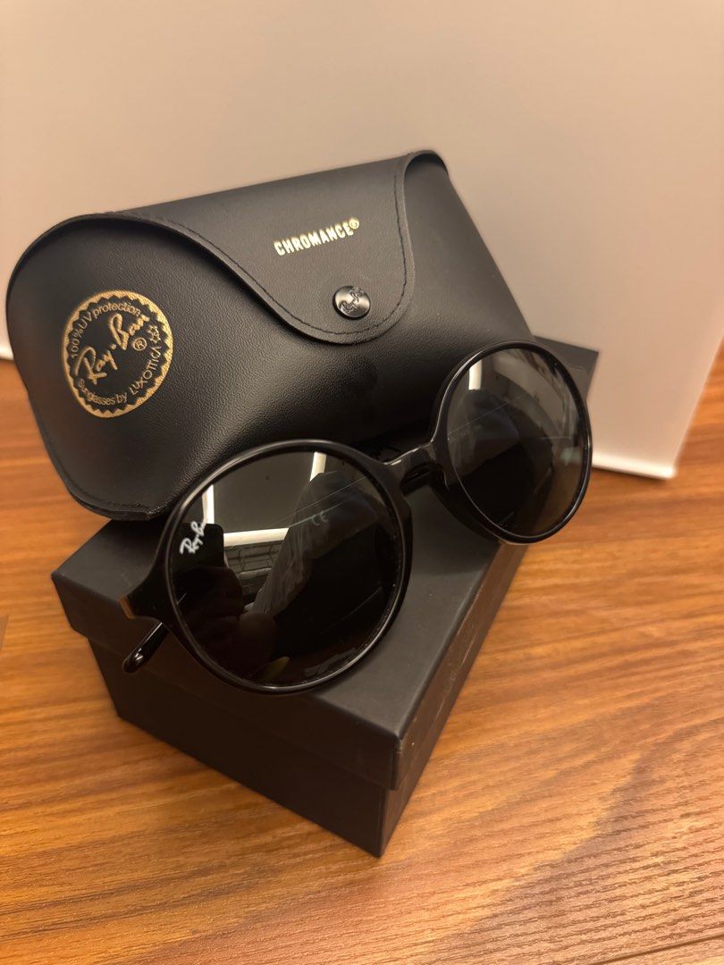 Original Rayban Black Round Sunglasses (Category: Sunglasses & Eyewear) located in Makati City. Submitted by _btdeclutters (Listing ID 1357897826, Image 2). Description: Original 💯 Inclusion: box, case, cleaning cloth Frame shape: round Color: black Never worn! (I have a very round face and eyes and this doesn't suit me huhuhu) #Decluttering.