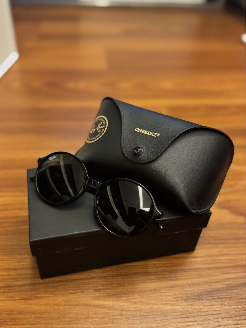 Original Rayban Black Round Sunglasses (Category: Sunglasses & Eyewear) located in Makati City. Submitted by _btdeclutters (Listing ID 1357897826, Image 1). Description: Original 💯 Inclusion: box, case, cleaning cloth Frame shape: round Color: black Never worn! (I have a very round face and eyes and this doesn't suit me huhuhu) #Decluttering.