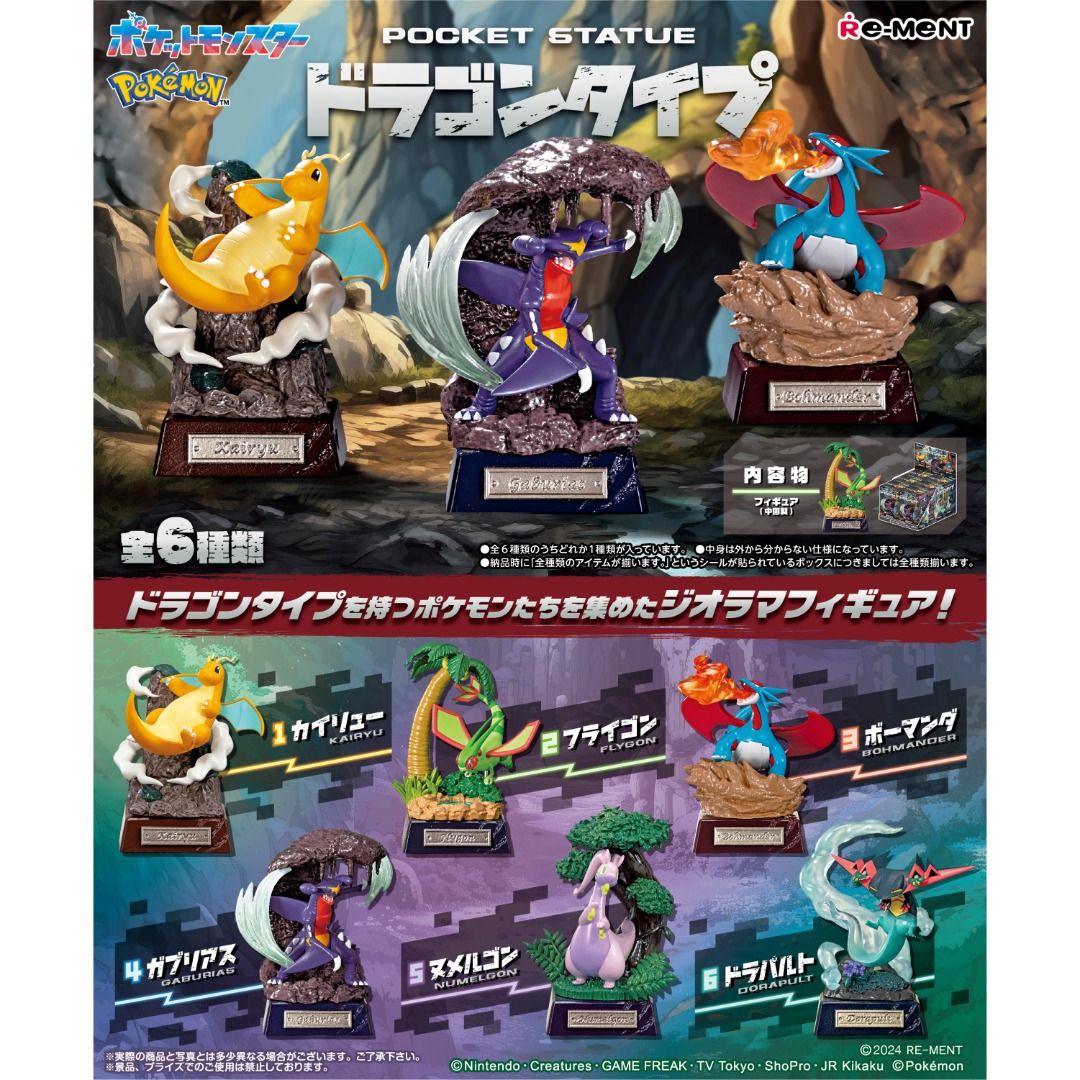 SALE || Re-Ment Pokemon Pocket Statue -Dragon Type- [Split] (Category: Figurines & Statues) located in Valenzuela. Submitted by littlechopletsph (Listing ID 1357882084, Image 1). Description: PRICE: P750 NOW: P600 FULL SET: P3300 CHOICES: 1. Kairyu 2. Flygon 3. Bohmander 4. Gaburias 5. Numelgon 6. Dorapult - Opened box, sealed item. MOP: Gcash/BPI MOD: J&T/SDD.