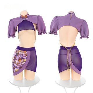 情趣內衣sexy lingerie 中式風透視露胸扯鏈套裝 670763017328520066110