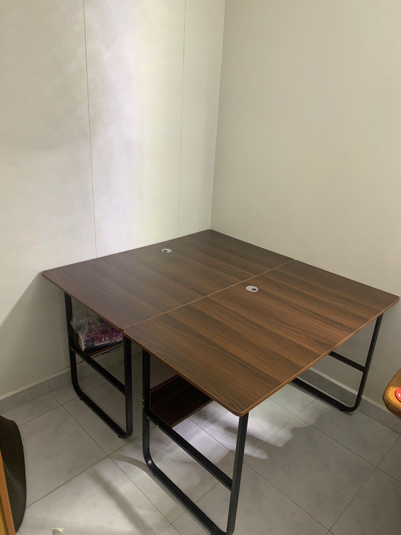 Study Table (Category: Tables & Sets) located in Singapore. Submitted by tortilacoke (Listing ID 1357787663, Image 1). Description: One of them is 120cm (L) * 70cm (W) Another is 120cm (L) * 60cm (W) $10 each Tables are slightly shaky. Only left the small one. Self collect at Boon Lay..