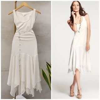 White sleeveless Midi dress flowy casual events formal wedding night out date bar party working woman zara mango uniqlo h&m plains and Print Medium