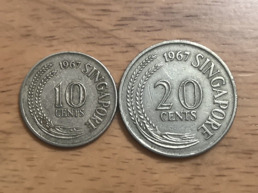 1967年新加坡$0.10&0.20Cents 2枚(包郵), 興趣及遊戲, 收藏品及紀念品, 錢幣- Carousell