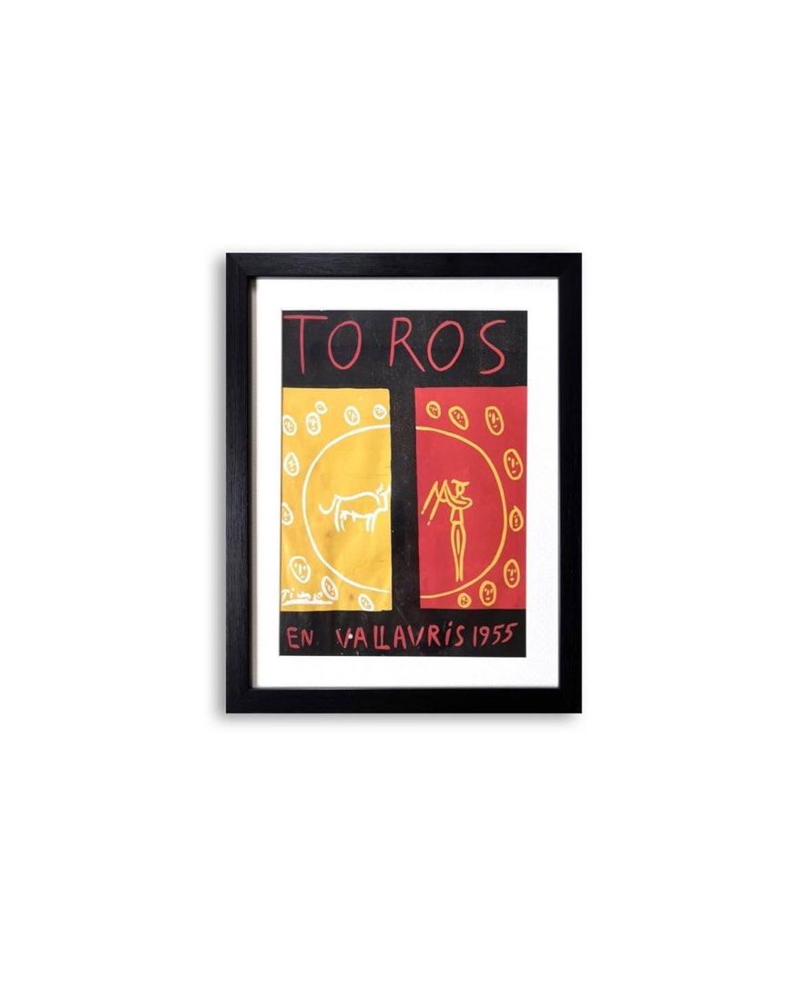 Frames vintage Picasso Poster (Category: Art & Prints) located in Quezon City. Submitted by jownimvr (Listing ID 1357994451, Image 1). Description: Toros en Vallauris (1955) Pablo Picasso Printed 1999. A few watermarks on the lower left but overall in good condition. 36 x 29 cm 1300.