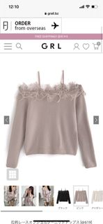 日本GRL 蕾絲露肩吊帶長袖針織上衣64242861173250110