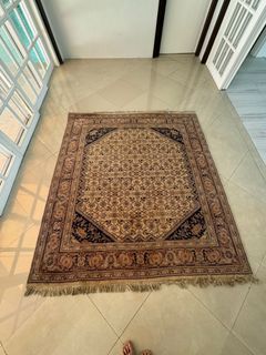 Vintage hand made area rug persian oriental carpet medallion floral vine wool