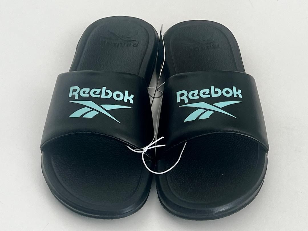 REEBOK WOMEN'S BLACK / TEAL GREEN CONDITION IMPRINT LOGO POOL SLIDES ...