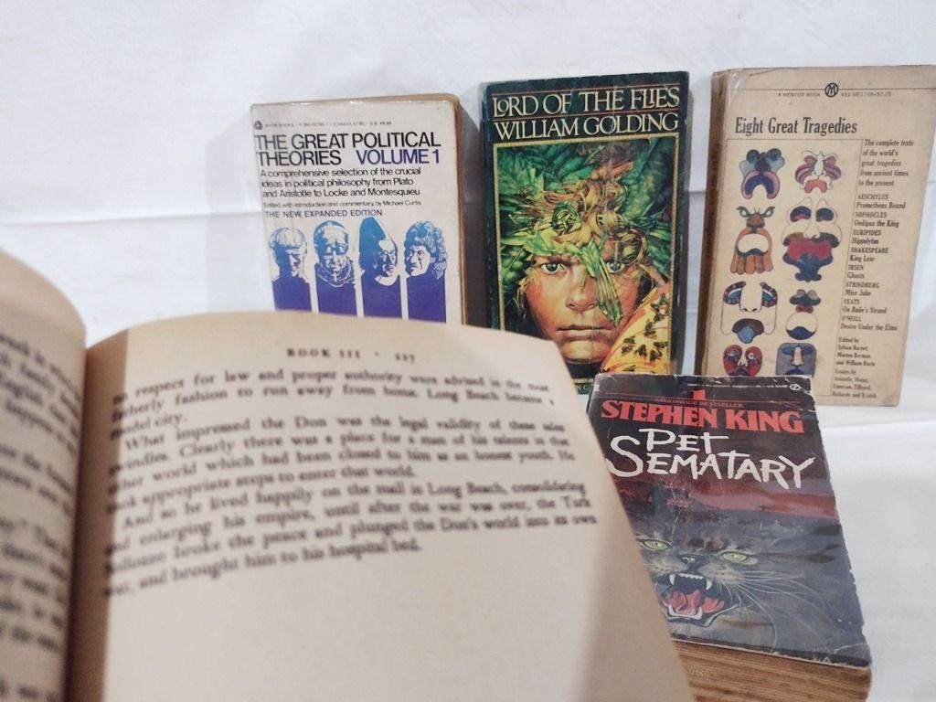 The Godfather book bundle + Freebies (Category: Storybooks) located in Quezon City. Submitted by mondy_mond (Listing ID 1358107186, Image 3). Description: Reason For Selling (RFS): De-cluttering This The Godfather book bundle + Freebies... *Includes the 2-in-1 volume of Mario Puzo's The Godfather, and The Fortunate Pilgrim, Lord of the Flies by William Golding, Pet Sematary by Stephen King, Eight Great Tragedies, & The Great Political Theories - 