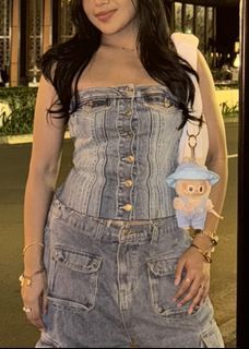 ZARA Denim Tube Smocked Back Tube Sleeveless Top