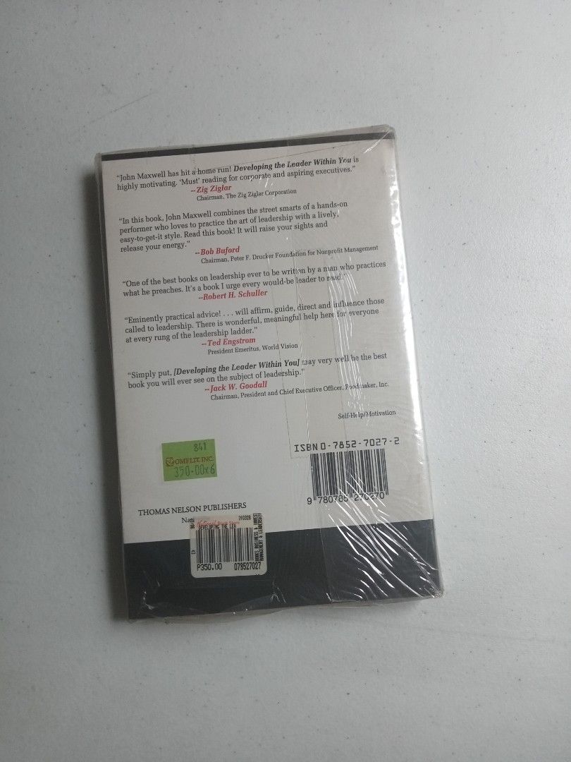 DEVELOPMENT THE LEADER WITHIN YOU BY JOHN C. MAXWELL (Category: Religion Books) located in Quezon City. Submitted by parekoymarekoy (Listing ID 1358234417, Image 2). Description: UNUSED WITH PLASTIC.