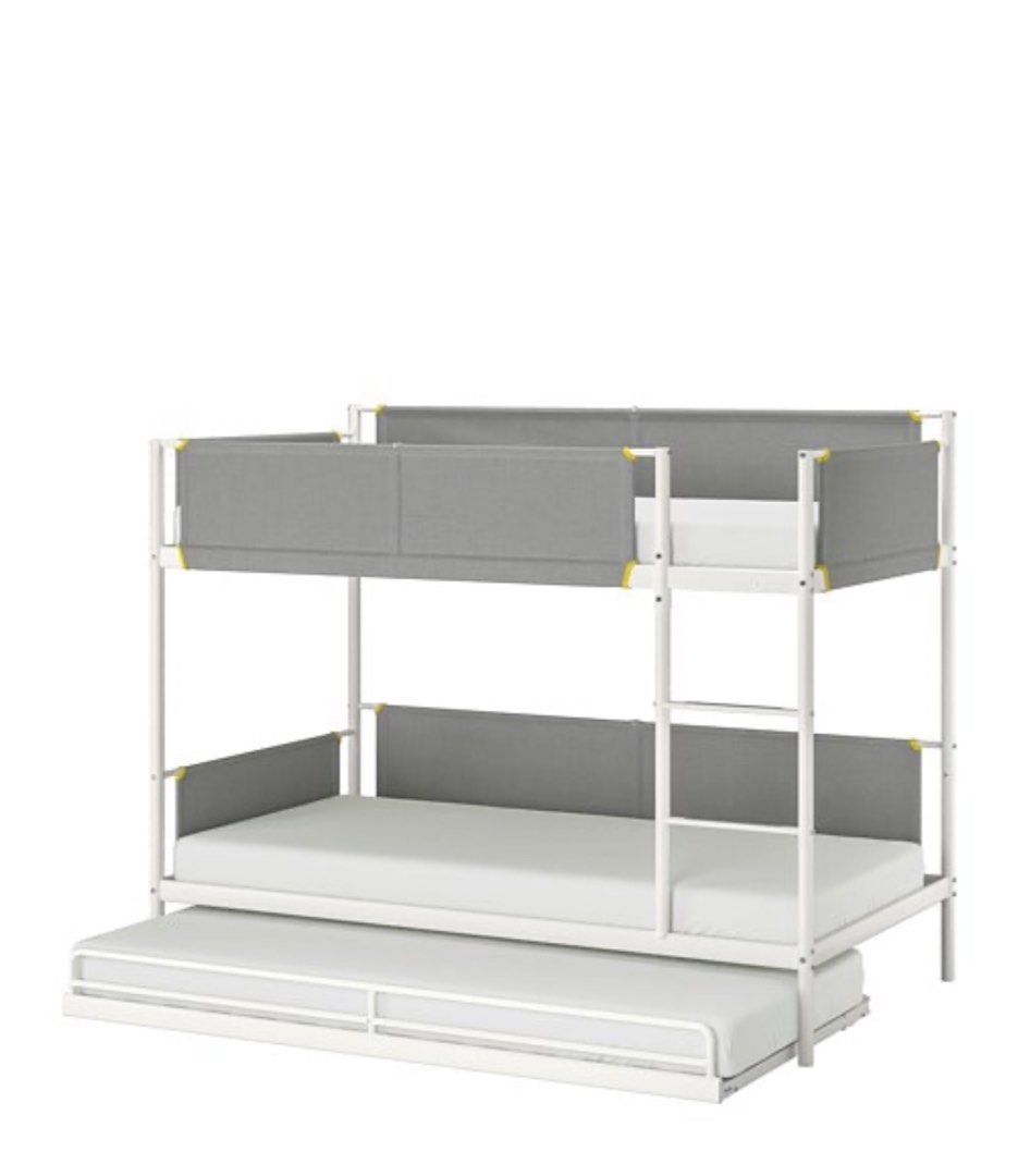 Ikea Vitval Bunk Bed - Sleeps 3 (Category: Bed Frames & Mattresses) located in Petaling Jaya. Submitted by amirahalkaff (Listing ID 1358260266, Image 1). Description: Used for about a year - mainly top bunk only. Comes with 3 mattresses for each layer. Will disassemble it for easy transport. Can deliver by Lalamove. .