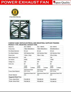 INDUSTRIAL POWER EXHAUST FAN/HEAVY DUTY/GOOD FOR WAREHOUSE, COVERED COURT, PIGGERY ETC.