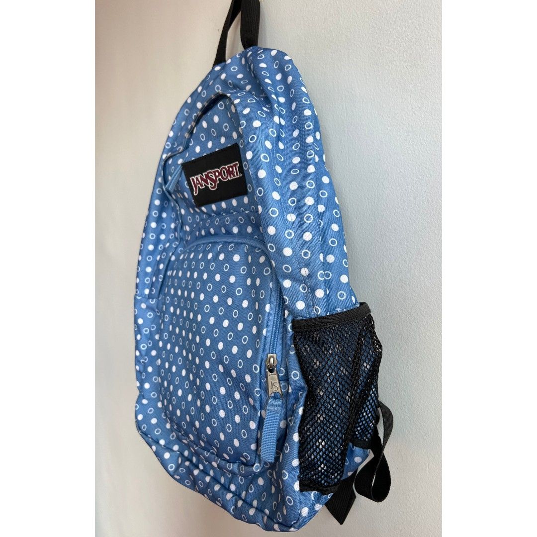 Jansport Backpack school bag vintage (Category: Backpacks) located in Quezon City. Submitted by rosepam (Listing ID 1358203223, Image 3). Description: Jansport vintage Authentic/original (from US) Sky blue polka dots backpack bag Not used (stored lang sa closet) FIXED PRICE.