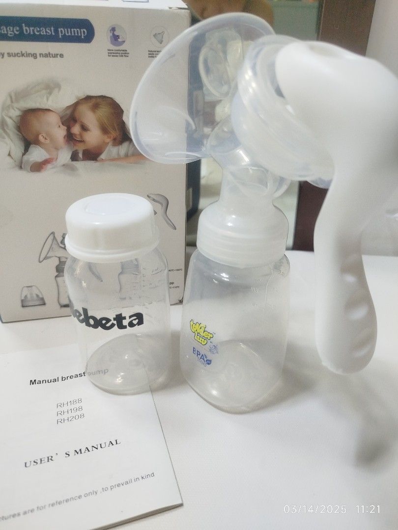 Manual Br3ast Pump (Category: Breastfeeding & Bottle Feeding) located in Pasig City. Submitted by mxbutterfly (Listing ID 1358252860, Image 2). Description: See photos for description. RFS: graduate na sa pumping Will surely wash and sterilize all washable parts before shipment I have other pumping and bfeeding stuffs, will give big discount for take all.