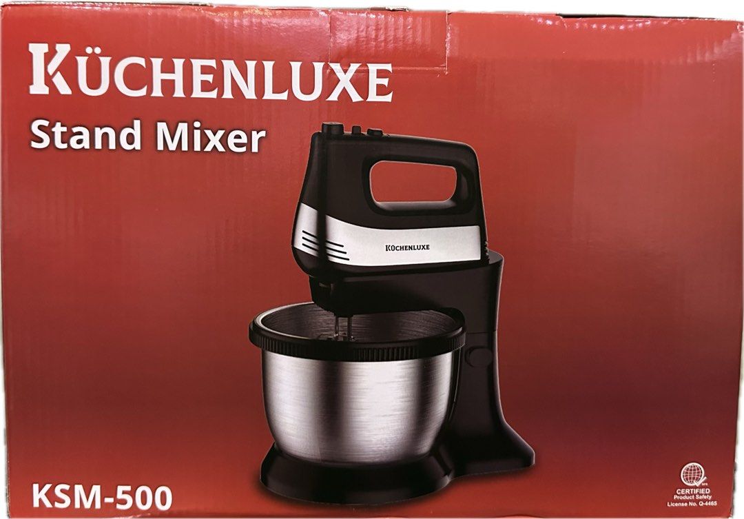 Stand Mixer (Category: Bakeware) located in Paranaque City. Submitted by 7thavemnl (Listing ID 1358285176, Image 1). Description: Kuchenluxe Stand Mixer ✔️ 5 Speed Mixer with turbo function ✔️ 3.4L capacity stainless bowl ✔️ with rust-free dough hook and beater ✔️ Detachable mixer with push eject button ✔️ Hygienic bowl with rotational function ✔️230V, 60Hz, 500Watts .