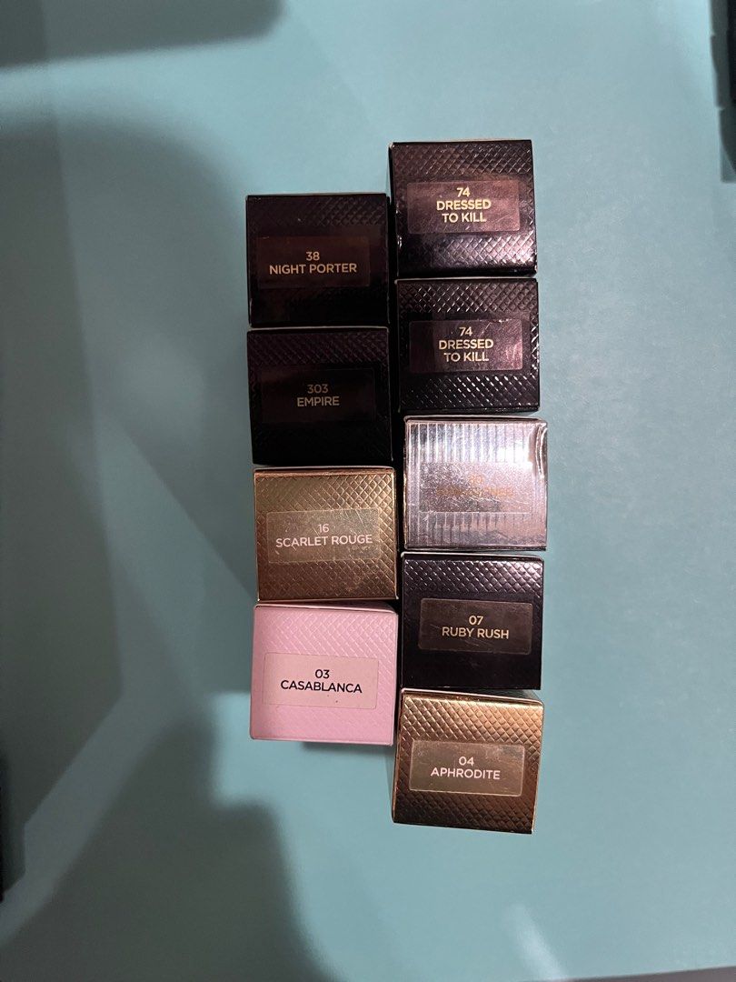 Tom ford Lipstick 3g - regular size (Category: Makeup) located in Manila. Submitted by marylouche42170 (Listing ID 1358301801, Image 3). Description: Choose your prefer color : Choose : 03 casa blanca 04 Aphrodite 07 ruby rush 80 impassioned (silver case) 16 scarlet rouge (gold case) 16 scarlet rouge (regular case) 37 best revenge 38 night porter 74dressed to kill 303 empire .