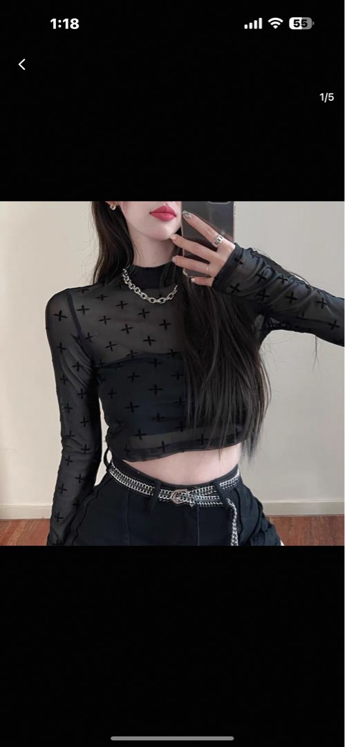 Black Mesh Top with Dots