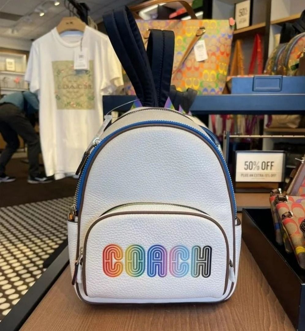 Coach CA624 Mini Court Double Zip Backpack in Chalk / Multicolor ...
