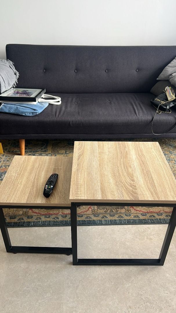 Coffee table - 2 stackable (Category: Tables & Sets) located in Singapore. Submitted by burrataboo (Listing ID 1358401600, Image 3). Description: 2 coffee tables, can be stacked or used separately Dimensions(L*W*H):Large Table: W50XD50xH50cm; Small table: W40XD40xH40cm.