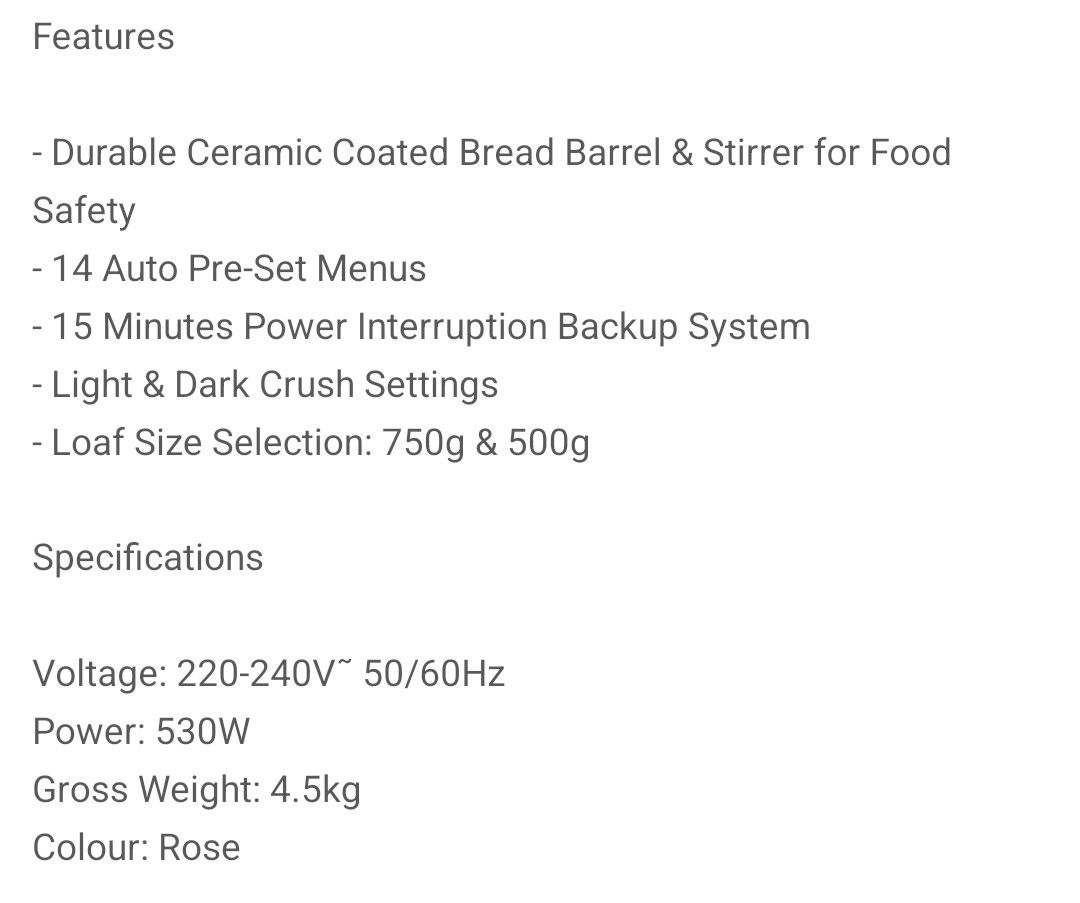 Khind Bread Maker BM750 (Category: Breadmakers) located in Kajang. Submitted by thmstore (Listing ID 1358442001, Image 2). Description: With box.