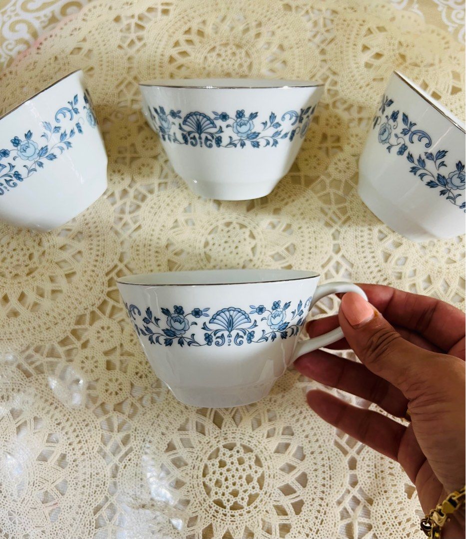 Noritake tea Cups silver lining (Category: Coffee & Tea Tableware) located in Bulacan. Submitted by fancy.surplusera (Listing ID 1358360574, Image 1). Description: Branded surplus item from Fancy Surplusera!!!🤩 Made in Japan, very thick, vintage and stylish perfect for personal or pictorial accent. Price: 150 each (4pca avail) Condition:8/10 Issue: No issue with box Size: 2.5 inch tall Thickness: 2mm Shipping Delivery: J&T, Flash or Lalamove sho