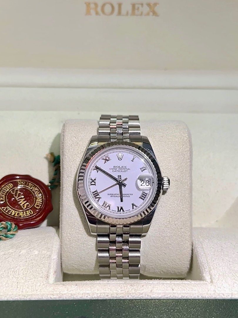 Rolex Datejust 31 White Roman Dial Ref. 178274 (Category: Luxury Watches) located in San Juan City. Submitted by artfilmore (Listing ID 1358482484, Image 1). Description: For Sale ‼️ Rolex Datejust 31 White Roman Dial Ref. 178274 - 9.5/10 Mint Condition - Random Serial 2012-2019 - With box and watch - With Authentication receipt Price: P465,000 Meetups in San Juan City by appointment PM for inquiries 📩.