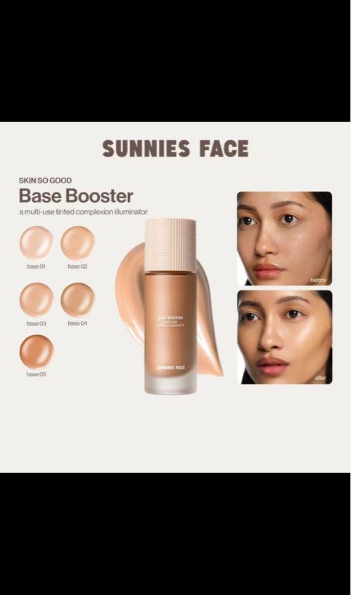 SEALED Sunnies Face Base Booster (Category: Makeup) located in Pasig City. Submitted by declutterbyjade (Listing ID 1358434257, Image 1). Description: RFS: Accidentally checked out two 😭 BRAND NEW AND SEALED Original Price: Php795 Negotiable if bought with other Sunnies Face Products .