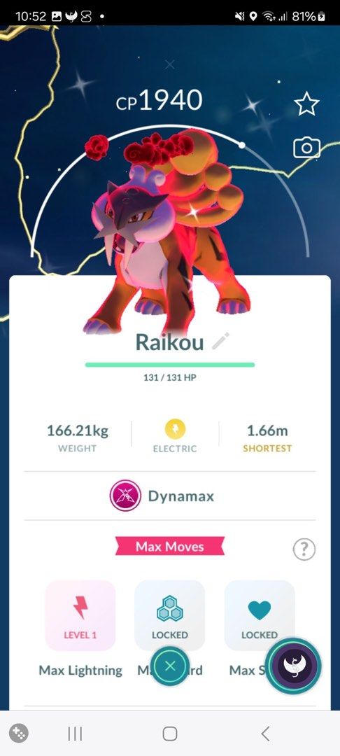 Shiny Dynamax Raikou Pokemon Go (Category: In-Game Products) located in Pasig City. Submitted by poke_minascc (Listing ID 1358500426, Image 2). Description: Registered Trade - 20k stardust Requirement - must have normal shiny raikou registered Unregistered Trade - 30 days / Ultra friends Pm me if you prefer unregistered trade!.