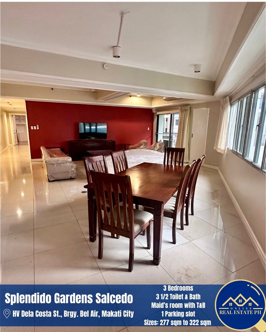 Splendido Gardens Salcedo (Category: Apartments & Condos) located in Makati City. Submitted by onlinerealestateph (Listing ID 1358407487, Image 2). Description: Direct clients only For Lease: Splendido Gardens Salcedo H.V. Dela Costa St. Salcedo Village, Brgy. Bel-Air, Makati City. Residential condominium unit Huge 3 bedroom units Sizes: 276 sqm to 322 sqm Fully furnished 1 Parking slot VAT and association dues included Pet friendly Highly secure