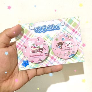 Sugarbunnies Sanrio button pins | SET A 🐰 (unofficial anik anik heisei retro trinket)