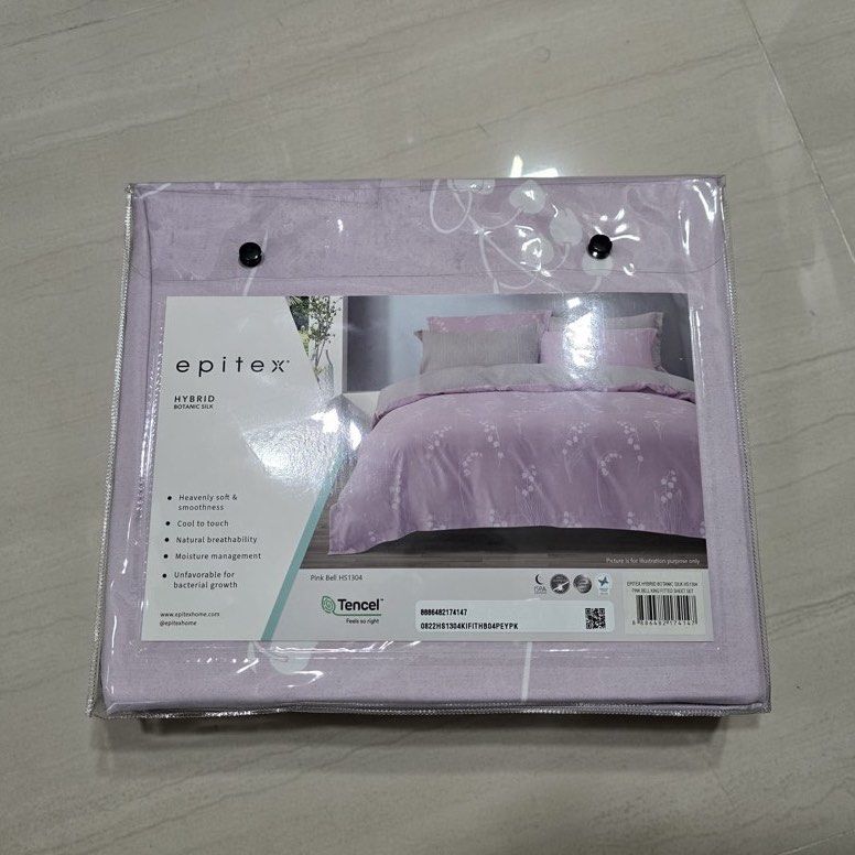 *Brand new* TENCEL King Fitted Sheet Set ( pink bell) includes… *unopened* (Epitex) (Category: Bedding & Towels) located in Singapore. Submitted by summers100 (Listing ID 1358375267, Image 1). Description: *Brand new* TENCEL King Fitted Sheet Set (Pink Bell) includes: Fitted sheet, 2 pillow cases, 2 bolster cases. *unopened* Letting go at $68, usual price is $180. please feel free to dm me. Cool to touch, easy care, heavenly soft and smoothness..