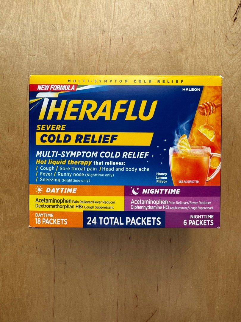 Theraflu Severe Cold Relief (Category: Health Food, Drinks & Tonics) located in Mandaluyong City. Submitted by ellasellstuff (Listing ID 1358405648, Image 1). Description: Theraflu Severe Cold Relief -18 Daytime Packets -6 Nighttime Packets -Expiration: Dec 2026 MOP: Gcash/BPI/Unionbank MOD: Grab/Lalamove booking and SF c/o Buyer.
