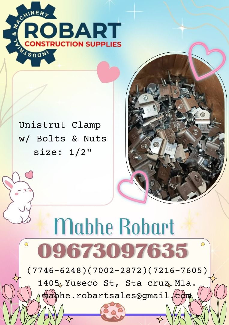 Unistrut clamp w/ bolts & nuts (Category: Cleaning Tools & Supplies) located in Caloocan City. Submitted by robartmari68459 (Listing ID 1358346578, Image 1). Description: Unistrut clamp w/ bolts & nuts size: 1/2" 𝚁𝙾𝙱𝙰𝚁𝚃 𝙲𝙾𝙽𝚂𝚃𝚁𝚄𝙲𝚃𝙸𝙾𝙽 𝚂𝚄𝙿𝙿𝙻𝙸𝙴𝚂 𝙾𝚏𝚏𝚒𝚌𝚎 𝙰𝚍𝚍𝚛𝚎𝚜𝚜: 𝟷𝟺𝟶𝟻 𝚈𝚞𝚜𝚎𝚌𝚘 𝚂𝚝. 𝚂𝚝𝚊 𝙲𝚛𝚞𝚣 𝙼𝚊𝚗𝚒𝚕𝚊 𝚂𝙴𝙽𝙳 𝚄𝚂 𝙼𝙴𝚂𝚂𝙰𝙶𝙴 𝙵𝙾𝚁 𝙸𝙽𝚀𝚄𝙸𝚁𝙸𝙴𝚂 𝙶𝚕𝚋𝚎 - (𝟶𝟿𝟼𝟽𝟹-𝟶𝟽𝟼𝟹𝟻) 𝚅𝚒𝚋