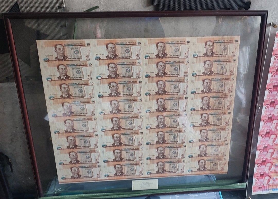 10 PESO UNCUT 32's with frame (Category: Currency) located in Pasig City. Submitted by akindzshop (Listing ID 1358653868, Image 1). Description: location pasig.