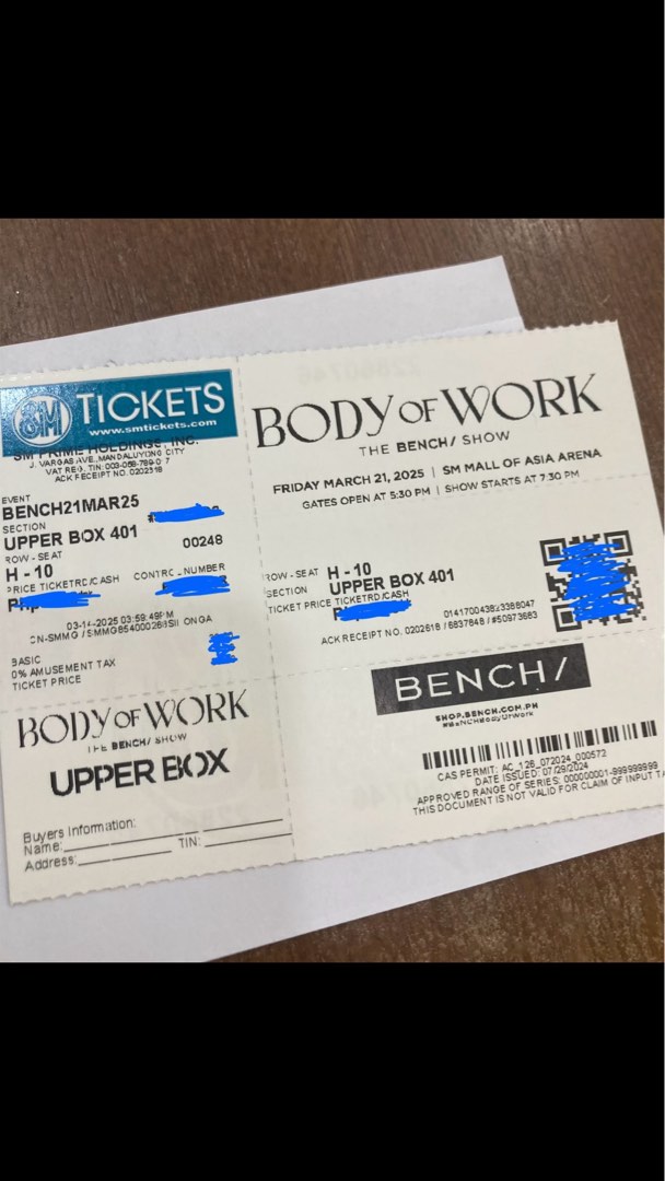 1 UB Ticket for Bench Body of Work, Tickets & Vouchers, Event Tickets