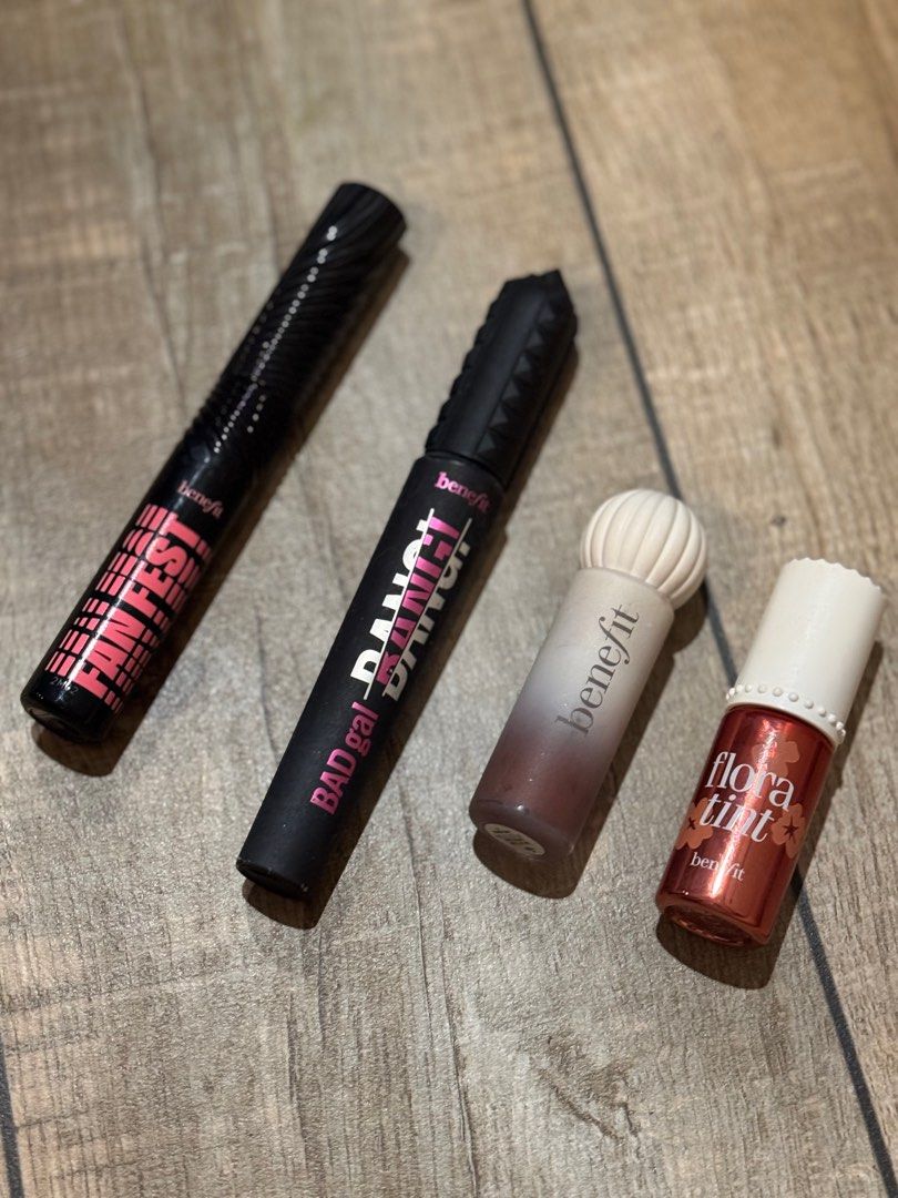 Benefit cosmetics (Category: Makeup) located in Quezon City. Submitted by thelushclosetph (Listing ID 1358620869, Image 1). Description: Fan fest mascara full size - 700 Bad gal bang full size - 700 Moisturizing matte lip tint in French Toast -600 Floratint lip and cheek tint - 800.
